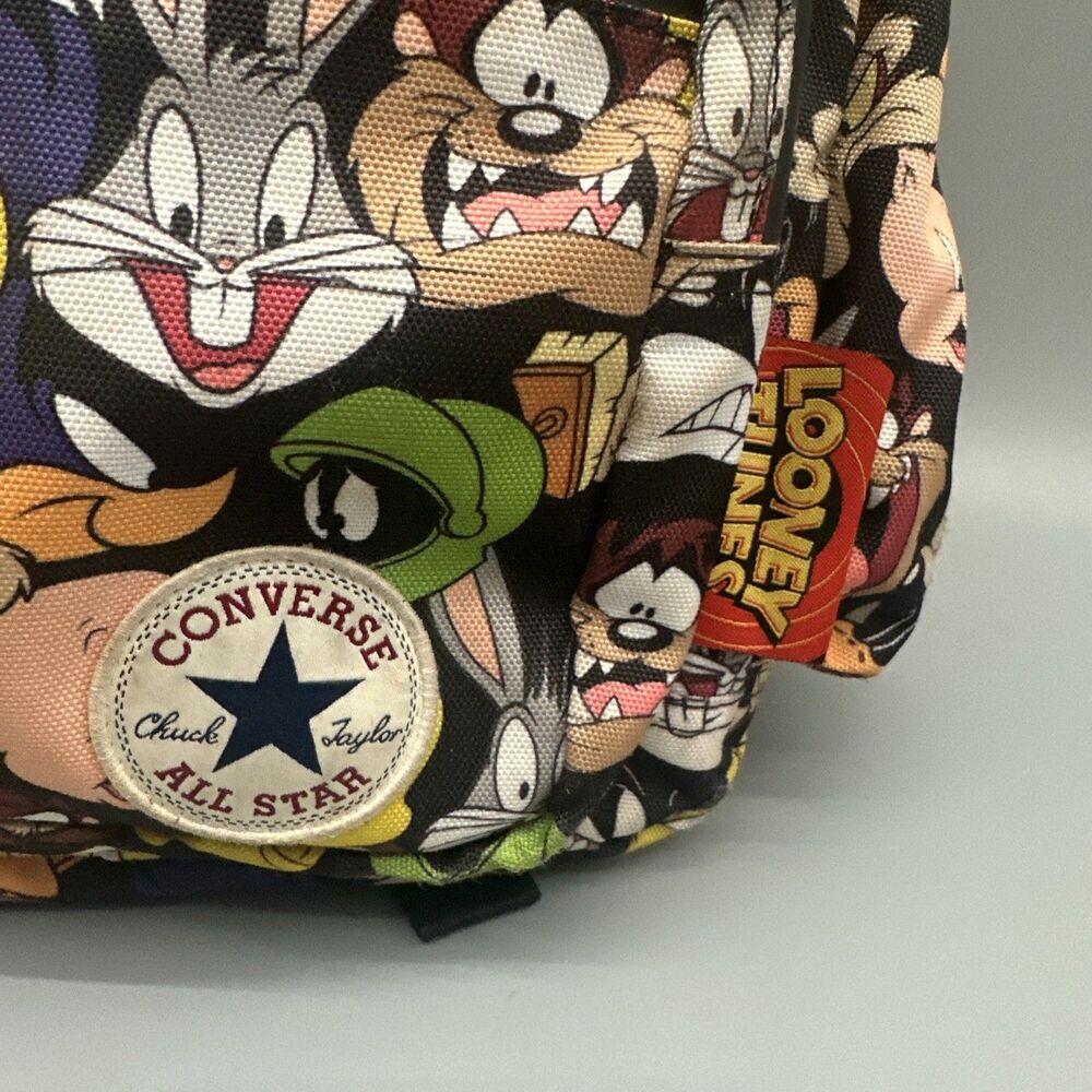 Vtg Converse X Looney Tunes Canvas Backpack All Over Print Bugs Taz Road Runner - Picture 2 of 9